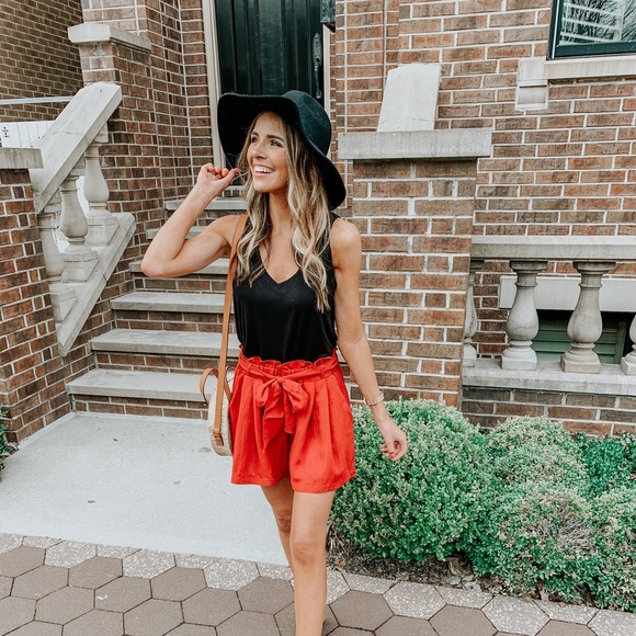 Red Paperbag Waist Shorts - Picture 2 of 2